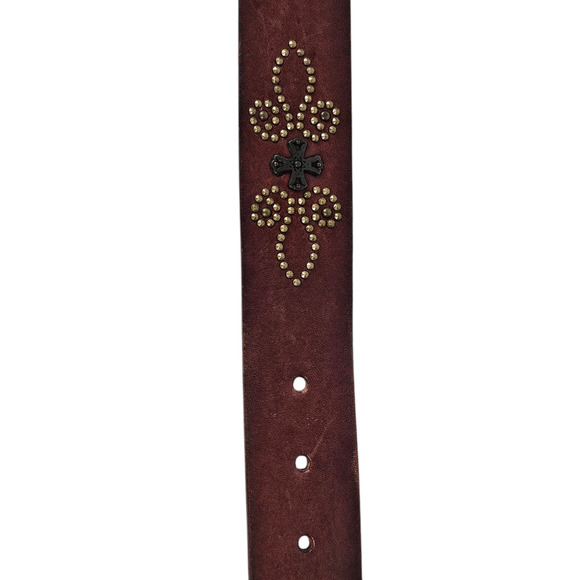 Fossil brown leather belt brass buckle studs size Large - Picture 4 of 9